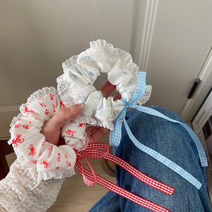 Ballet Style Spring and Summer Lace Scrunchies Sweet <strong>Tartan</strong> Webbing Bow Hair Accessories - Product Image 3