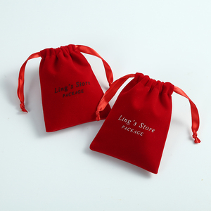8*10 cm Custom <b>Red</b> Luxury Soft Thick Velvet Jewelry Pouch with Satin <b>Ribbon</b> and Custom Logo for Jewelry Packaging - Product Image 3