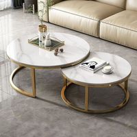 Table basse moderne nordique avec plateau en marbre, ensemble de tables gigognes de luxe en métal blanc et pierre dorée pour salon, cuisine, maison
