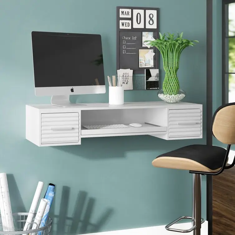 Floating Wall Mount Laptop Table Writing Study Desk Small Space Melamine Board Wood Computer Table With Drawer