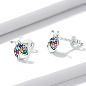 925 <span class=keywords><strong>orecchini</strong></span> di coleotteri in <span class=keywords><strong>argento</strong></span> Sterling alla moda arcobaleno <span class=keywords><strong>orecchini</strong></span> a bottone con <span class=keywords><strong>coccinella</strong></span> in zircone per ragazze - Product Image 4