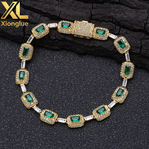 European American High-End Unisex Colorful <b>Gemstone</b> <b>Bracelet</b> Gold Plated 0.3m Thick Claw Setting Trendy Hip-Hop Wholesale - Product Image 1