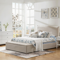 Cabecera de Cama Doble Tapizada en Tela con Rayas Azules Oscuros, Muebles de Dormitorio de Estilo Moderno