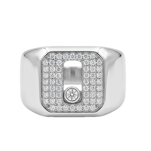 Men's 925 Silver Moissanite <b>Cocktail</b> <b>Ring</b> Round Brilliant Cut Pave Setting 22K <b>Gold</b> Plated Geometric Hiphop Style - Product Image 2