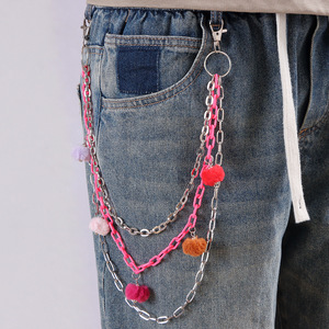 โซ่คาดเอวหลายชั้นแบบพอมพอม โลหะผสมสังกะสี สไตล์ฮิปฮอป สำหรับผู้หญิง ใช้กับกางเกงยีนส์ลำลอง - Product Image 2