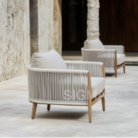 Ensemble de salon extérieur en teck avec détails en corde Seater Sofa Rope Chairs Table basse pour piscine