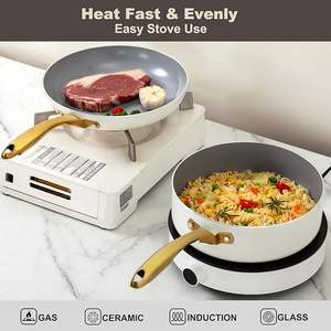 طقم أواني طهي سيراميك كريمي جديد من جيلينج، 14 قطعة، مجموعة أواني غير لاصقة للطبخ بالحث الحراري من المورد المصنع - Product Image 4