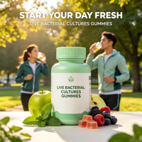 Levende bacteriële culturen gummies, dagelijkse voedingssupplement voor volwassenen, fruitsmaak, kauwbare voedingsgummies