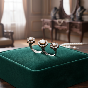 Ottoman Design Wholesale Handcrafted Authentic Silver Double Finger Pearl Stone 925 <b>Adjustable</b> <b>Ring</b> - Product Image 3