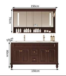 חדר רחצה עץ אלון מודרני שיש חלקה אגן אחד חתיכת מראה חכמה הלבשה שולחן כיור כיור לאגן סט לבית הספר - Product Image 2