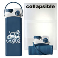 Bouteille d'eau pliable en silicone avec paille intégrée, légère et compacte, idéale pour l'école, les enfants, le sport et les activités de plein air.
