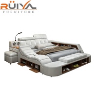 Lit Queen en cuir intelligent et multifonctionnel de luxe moderne avec lumière LED et haut-parleur de massage Vente d'usine à bas prix Dernière conception