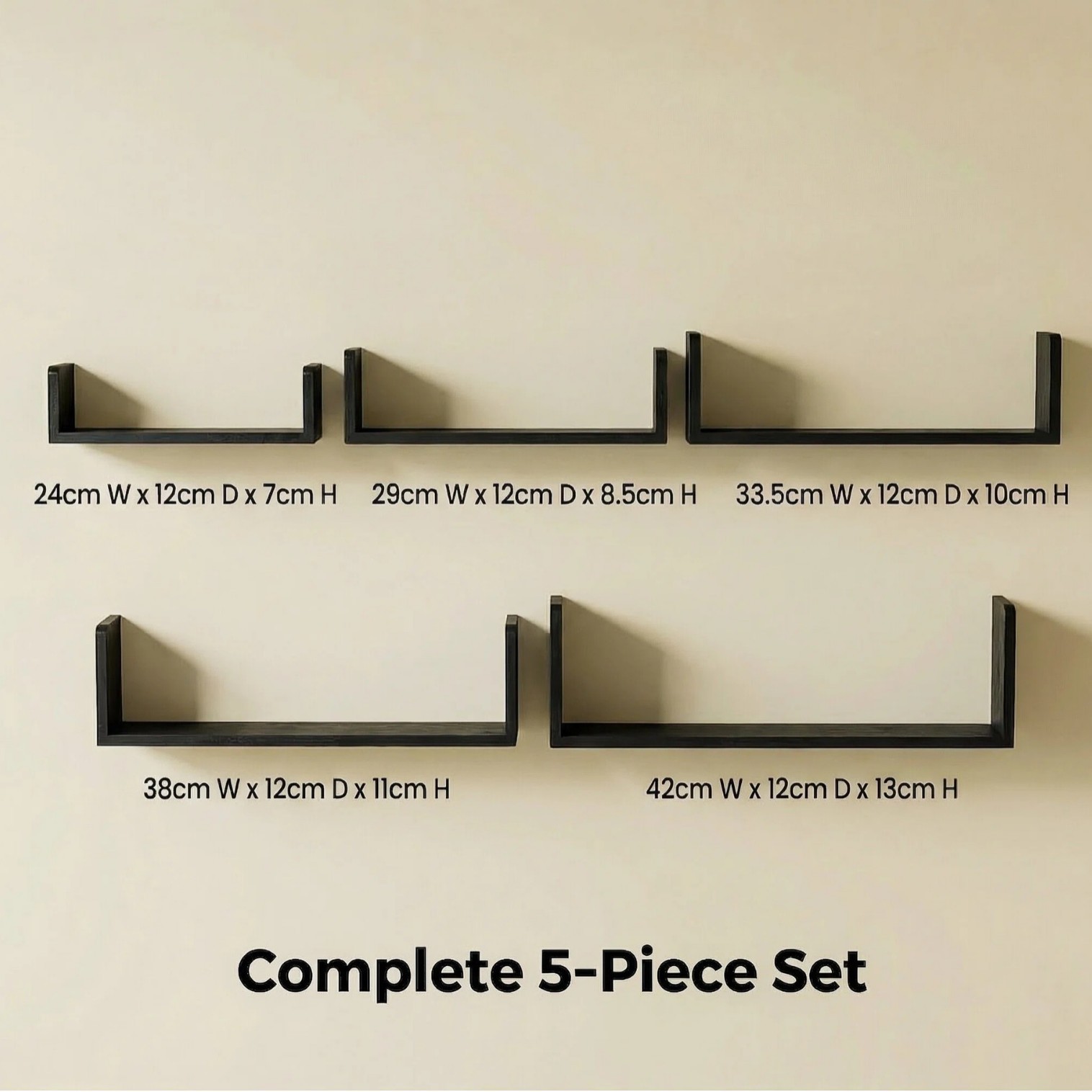 Black [Combinable] 5-piece wall-mounted set