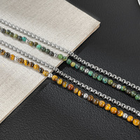 Bracelet double chaîne classique rétro en turquoise africaine, perles et pierre naturelle œil de tigre, bijoux de luxe en acier inoxydable, cadeau tendance