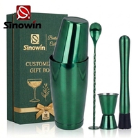 Shaker à cocktails en acier inoxydable vert mat avec ensemble de cadeaux personnalisés en cuivre laiton pour bar à domicile