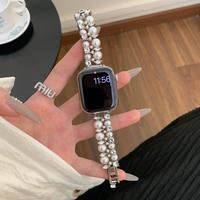Gelang Tali Elegan untuk Apple Watch 38 49mm Mutiara Logam Berlian Band IWatch Seri 10 9 8 7 6 SE 5 4 3 2 1 Ultra