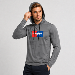 Men's Gray <b>Long</b> <b>Sleeve</b> Hooded Fishing Shirt UPF 50 Quick Dry Pullover <b>Top</b> with Fish Logo Print - Product Image 4