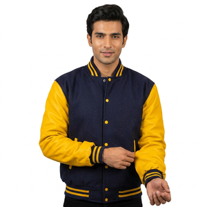 Customized High Quality Wool Varsity <b>Jacket</b> with <b>Long</b> Leather Sleeves Double-Breasted <b>Waterproof</b> Windproof Stylish for Winter - Product Image 1