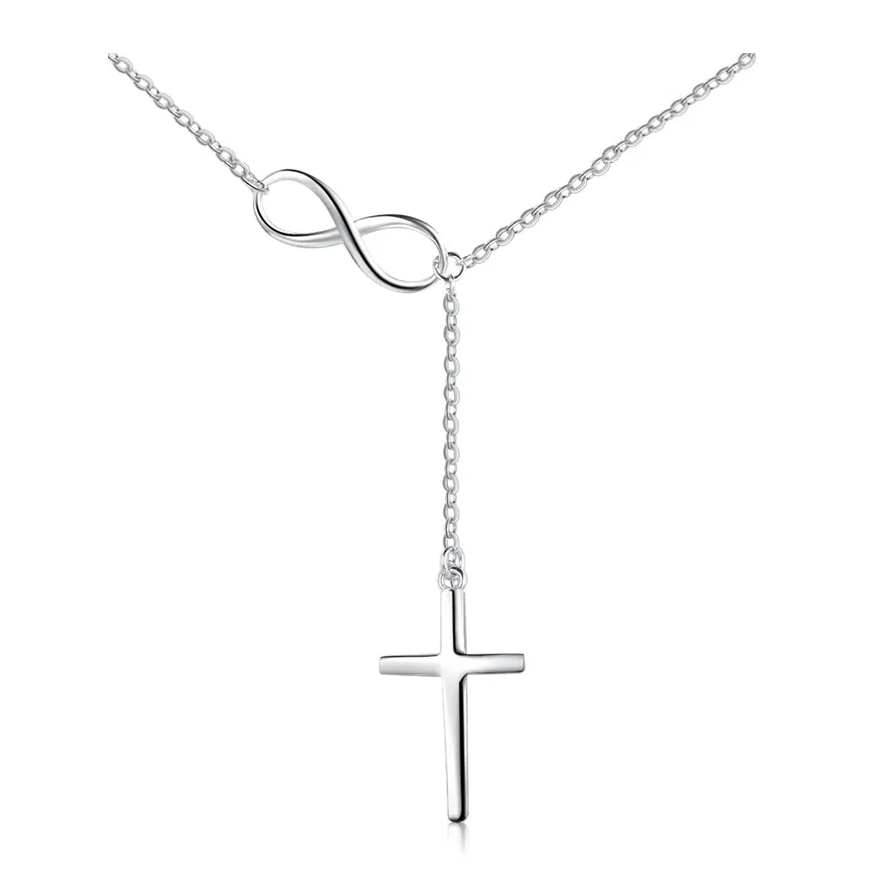 Frauen minimalist ischen 925 Sterling Silber Kette Schmuck unendlich Kreuz Lariat Halskette