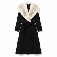 Damen Casual Herbst/Winter Warmer Kaschmirmantel mit Echtem Nerzkragen Schwarzer Langer Pelzmantel mit Gürtel Fabrik-Großhandel
