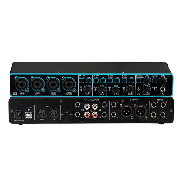 USB 4x4 24-Bit 192 kHz Audio Interface Sound Card 48V Phantom Power with Noise Cancelling