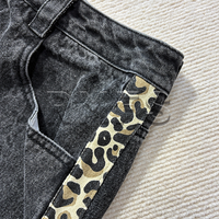 Jean en denim évasé coupe bootcut délavé à l'acide, imprimé léopard sur le côté, taille basse, haute qualité, tendance, pour homme