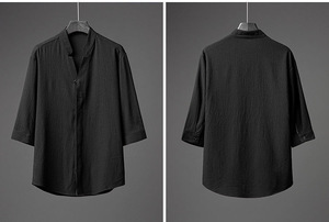 Liu Ming moda Vintage all'ingrosso <span class=keywords><strong>estate</strong></span> <span class=keywords><strong>abbigliamento</strong></span> da <span class=keywords><strong>uomo</strong></span> <span class=keywords><strong>Casual</strong></span> due pezzi cotone poliestere camicia top e pantaloni - Product Image 5