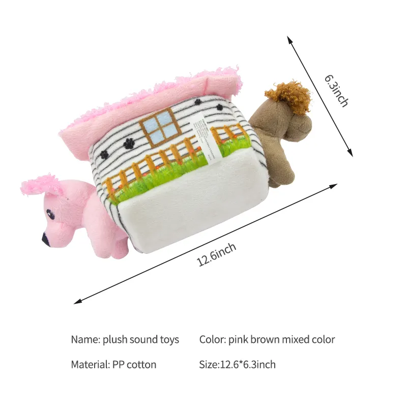 Interactive Unique Design Interactive Squeak Spring PP Cotton Dog House Toy Dog Chewing Soft Plush Toys