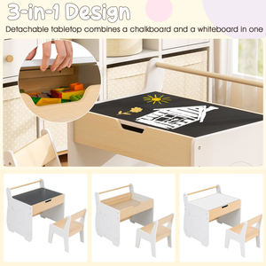 Ensemble de bureau et chaise pour enfants. <span class=keywords><strong>Table</strong></span> <span class=keywords><strong>multi</strong></span>-<span class=keywords><strong>activités</strong></span> en bois avec tableau noir/tableau blanc/porte-rouleau de papier pour la peinture d'enfants d'artisanat d'art - Product Image 3