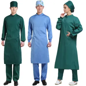 % 100% pamuklu hastane cerrahi elbisesi takviyeli tıbbi doktor elbisesi yeniden kullanılabilir izolasyon önlüğü