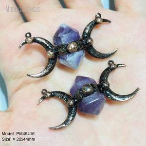 PM49427 ювелирные изделия из пайки натуральный драгоценный камень розовый кварц прозрачный кристалл тигровый глаз зеленый авантюрин Тройная богиня луны Кулон - Product Image 4