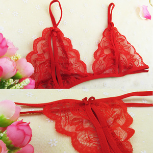 GYQ Set Intimo Sexy da Donna per Luna di Miele, <span class=keywords><strong>Reggiseno</strong></span> e Mutandine, in Pizzo <span class=keywords><strong>Trasparente</strong></span> Sottile con Fiocco, Non <span class=keywords><strong>Trasparente</strong></span> al Punto di Vista della Trasparenza, Vendita all'Ingrosso - Product Image 3