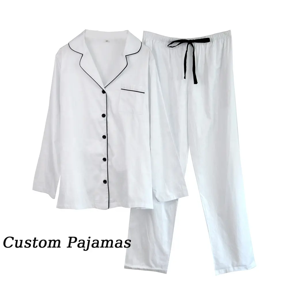 Wholesale New High Quality Pyjamas for Women 100% Cotton Pajamas Set Long Sleeve White Pajamas