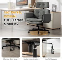 Chaise de bureau pivotante réglable en similicuir PU avec accoudoirs croisés, confortable et pliable, pour la maison et le bureau