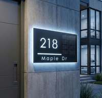 Numéros de maison en acier inoxydable rétroéclairés par des bandes LED solaires avec logo personnalisé, finition mate, étanches IP65, garantie de 2 ans, décoration multiple