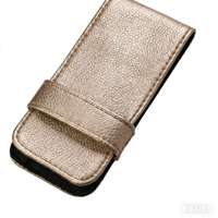 Pochette à pinceaux de maquillage en PU grainé or champagne avec sangle auto-agrippante, portable, durable et élégante, sac de rangement pour maquillage