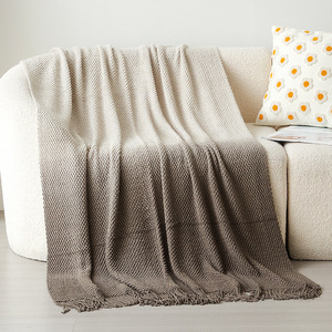 FF6263 Plaid tricoté <span class=keywords><strong>dégradé</strong></span> pour la décoration intérieure avec franges à pompons, couverture douillette tissée style bohème pour canapé et lit - Product Image 6
