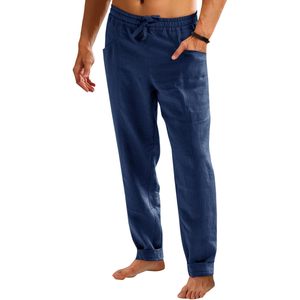 2025 pantalones informales con cordón de cintura elástica para hombre 100% algodón Lino lavado de colores ligero verano Yoga playa Pantalones - Product Image 3