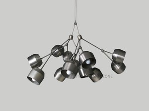 Lustre Sputnik en laiton de style moderne du milieu du siècle, globe bleu et blanc, luminaire suspendu pour salon, salle à manger - Product Image 5