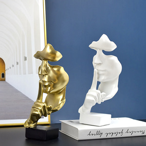 Statue abstraite européenne moderne en résine, ornement artisanal, 'Le <span class=keywords><strong>silence</strong></span> est d'or', cadeau créatif pour la décoration <span class=keywords><strong>du</strong></span> salon, <span class=keywords><strong>du</strong></span> bureau, <span class=keywords><strong>du</strong></span> bureau - Product Image 3
