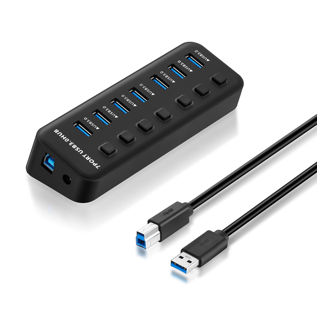 Bochara 4Ports 7Ports USB 3.0 Hub With Individual LED on OFF Switches and 60cm Cable