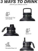 Bouteille d'eau isotherme en acier inoxydable Fayren de 64 oz et 128 oz (demi-gallon) avec paille et couvercle à bec verseur, sac de transport inclus, idéale pour la gym et le sport