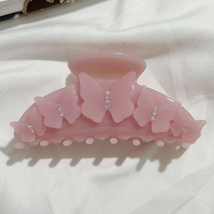 Pinza de pelo de acetato rosa con diseño de mariposa, estilo coreano, para la parte trasera de la cabeza, tipo pinza de tiburón, accesorio para el cabello. - Product Image 6