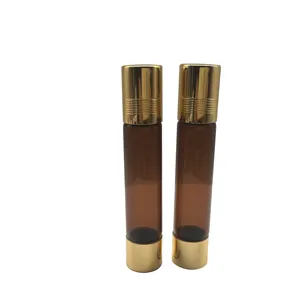 Groothandel 10Ml Amber Double End Montage Glas Cosmetische Essentiële Olie Parfum Aroma Fles Met Opening Verloopstuk En Roller Top