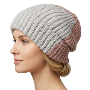 Bonnet en mohair et acrylique tricoté bicolore, chaud et épais pour l'hiver, pour <span class=keywords><strong>femmes</strong></span>, bonnet tendance, logo personnalisé, gorras pour hommes - Product Image 4