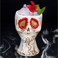 Mug TIKI Horrifique Crâne pour Bar Hawaïen, Tasse en Céramique à Yeux Sanglants, Motif Fantôme, pour Bière et Cocktails, Tête de Mort Créative et Amusante