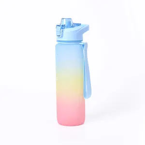 BPA Free 1L 32 OZ Benutzer definierte Motivations halle Sport Kunststoff Tragbare Wasser flasche mit Zeit markierung