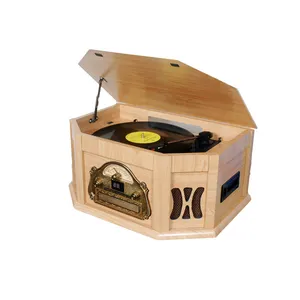Di nuovo a 60s-Style! Grammofono di legno & Multi Giradischi e Jukebox Record con Ingresso AUX/Lettore CD/AM,FM Radio/Cassette