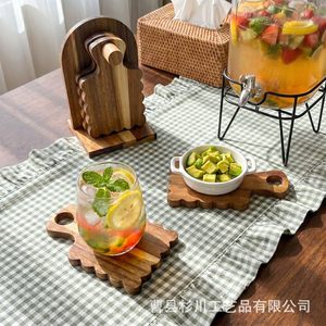 Ensemble de planches à découper en bois avec support, design ondulé, pour servir des steaks lors de fêtes, forme irrégulière, en bois naturel - Product Image 3