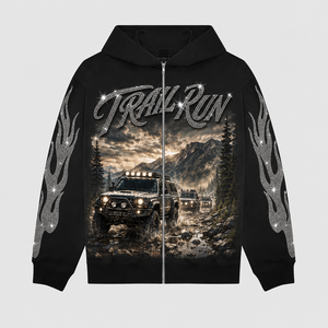 OEM Custom Cut Sew Winter Hoodie Manufacturer 500Gsm French Terry Zip Rhinestone Oversized High Quality Custom Logo Men's 100% - Product Image 1